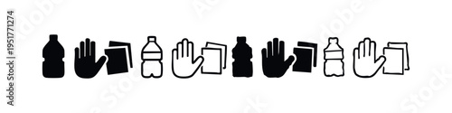 Stop Plastic Waste and Environmental Protection Icon Set