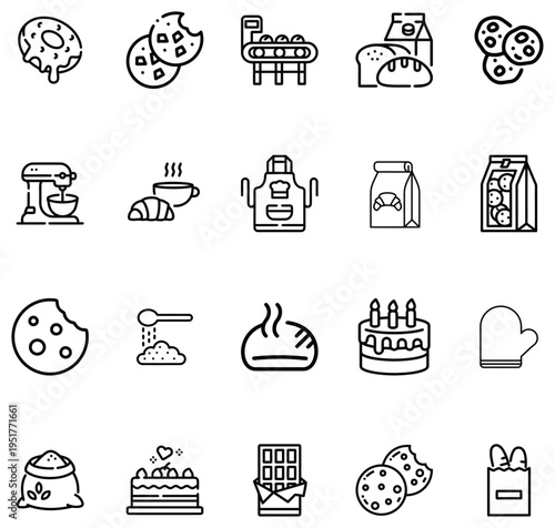 Baking and confectionery set with donut cookies bread cake chocolate and ingredients