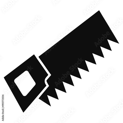 Black hand saw with jagged teeth on white background tool