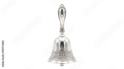Fotografía Ornate antique silver bell with intricate floral engravings and polished finish,