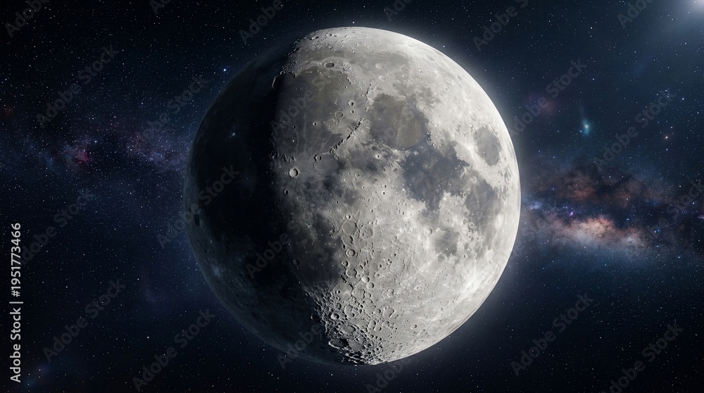 Obraz premium Detailed full moon with visible craters and textures against a dark starry night sky, perfect for space exploration and astronomy themes