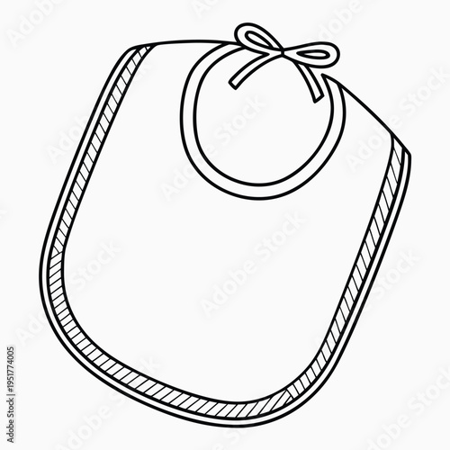 Baby bib with a bow on a white background line black and white