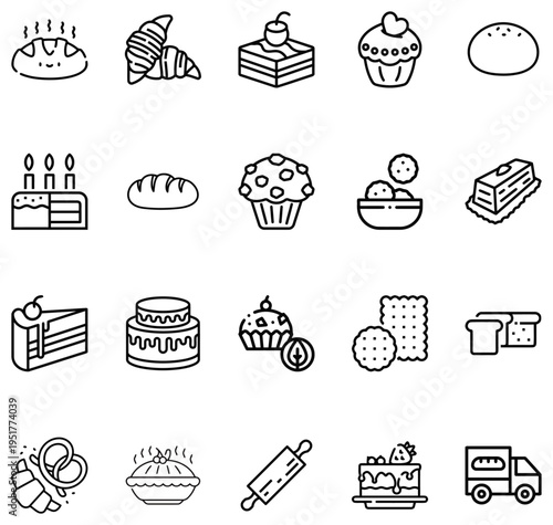 Collection of Line Representing Baked Goods and Bakery food bread
