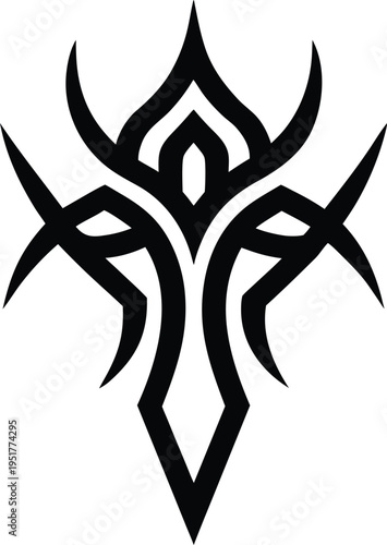 tribal symbol carving silhouette vector art illustration, black and white design