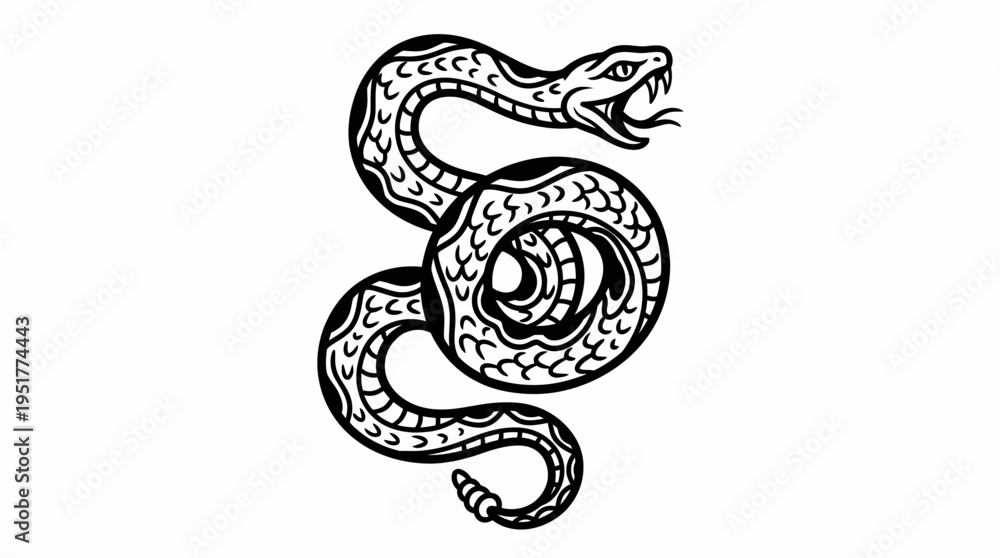 Fototapeta premium Stylized Serpent Illustration with Intricate Patterns, a Black and White Vector Graphic