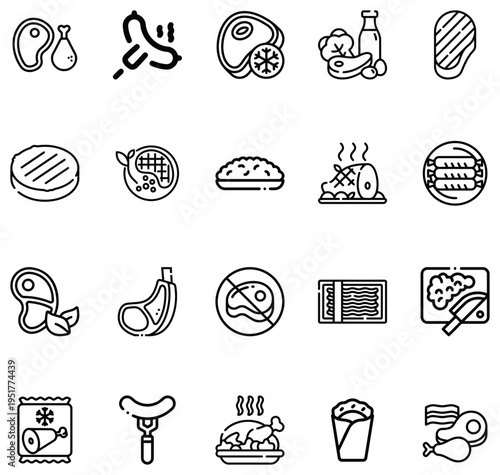 Collection of Meat and Poultry White Background food beef