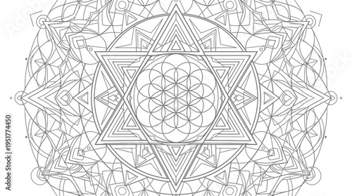 Intricate Sacred Geometry Mandala Vector Illustration, Detailed Spiritual Geometric Pattern