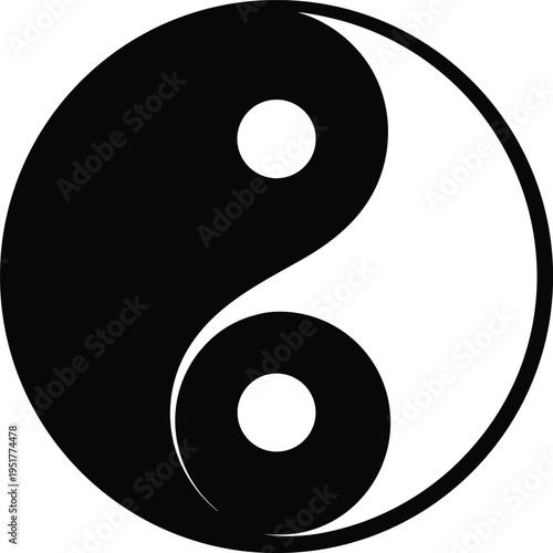 yin yang symbol silhouette vector art illustration, black and white design