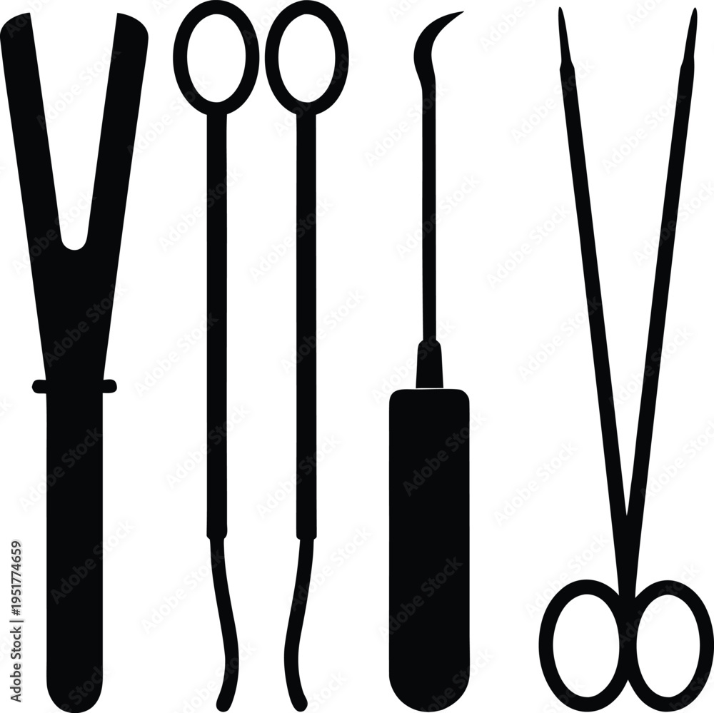 Obraz premium Surgical medical tool set silhouette illustration 