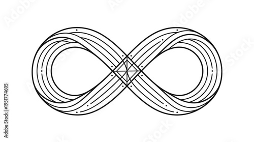 Infinity symbol illustration in white and black with a diamond shape in the center