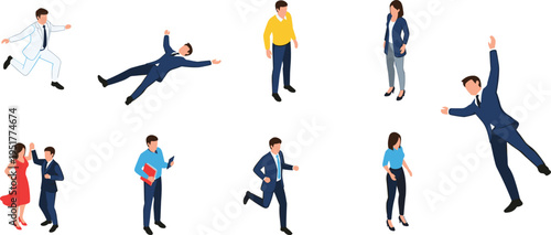 Business people character set office workers actions poses flat vector illustration modern corporate lifestyle cad drawing design collection