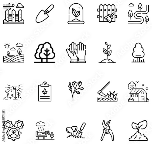 Gardening Set Plant Care Tools Agriculture Symbols Nature