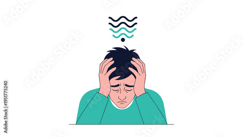Stressed man sitting with his head in his hands showing signs of headache, anxiety, or mental exhaustion after work.