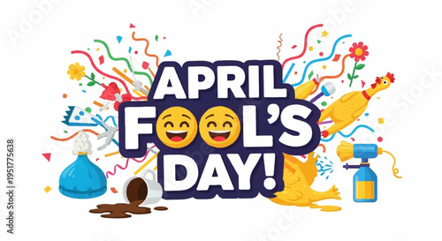April fool's day celebration with colorful confetti and emojis festive prank background