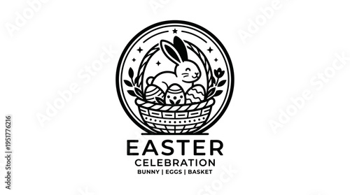 A collection of Easter logos featuring a bunny, egg, and basket