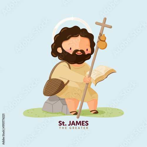 Saint James the apostle pilgrim sitting on rock reading the scripture