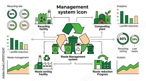 A green and brown infographic with a recycling symbol
