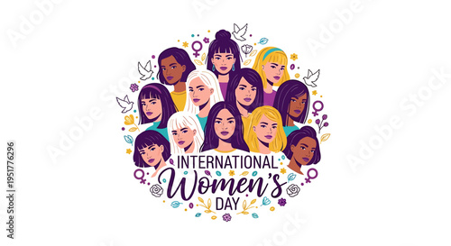 A diverse group of women illustrated together to celebrate international women's day in unity