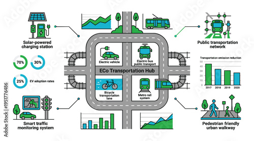 Eco transportation hub with various sustainable transport options