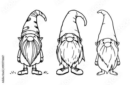 Forest gnome set with doodle style illustration featuring friendly, forest, gnome with whimsical, playful, pastel and lively