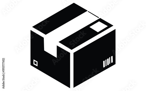 Delivery box cardboard package icon black isometric silhouette shipping container