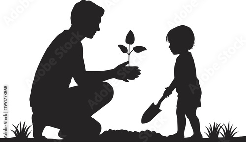 Nurturing the Future: A father and child planting a sapling, symbolizing growth, care, and the precious bond between generations.