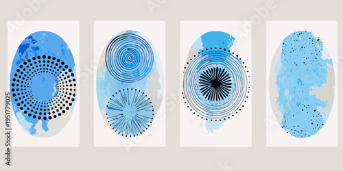 Abstract blue patterns arranged in a modern minimalist art composition