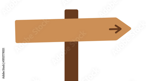 A vintage guideboard constructed from a wooden plank and a pole fastened together, featuring an old signpost with a right-pointing arrow indicating direction or turn, set against a white background