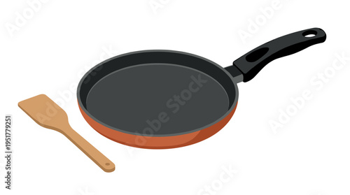 A thin skillet used for frying crepes and pancakes, featuring a nonstick surface, shown as a flat vector illustration on a white background