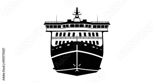 Monochrome Front View Illustration of a Large Ferry Boat.
