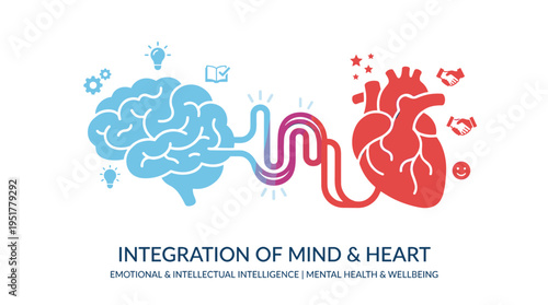 The connection between heart and brain embodies both emotional and intellectual intelligence, a key concept in mental health and psychology, where rational thought intertwines with love and feelings