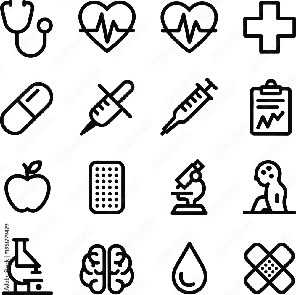 Fototapeta premium Black medical including stethoscope and syringe heart rate medical cross