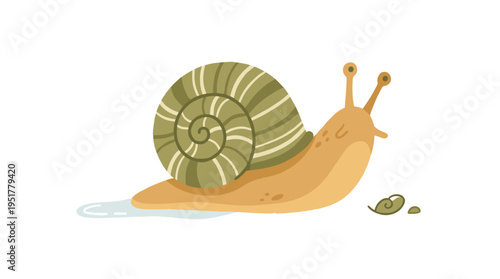 A sluggish, slick snail with a spiraled shell moves along. The illustration is a hand‑drawn slug or snailfish, rendered as a colored, flat, textured vector image set against a white background