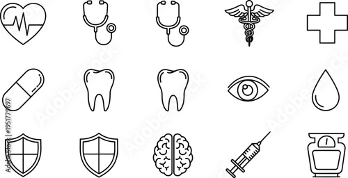 Medical including heart stethoscope pill tooth eye brain