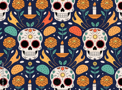 Día de los Muertos poster set, day dead with skull on white background. Halloween costume. Cartoon vector illustration. Holiday Muertos