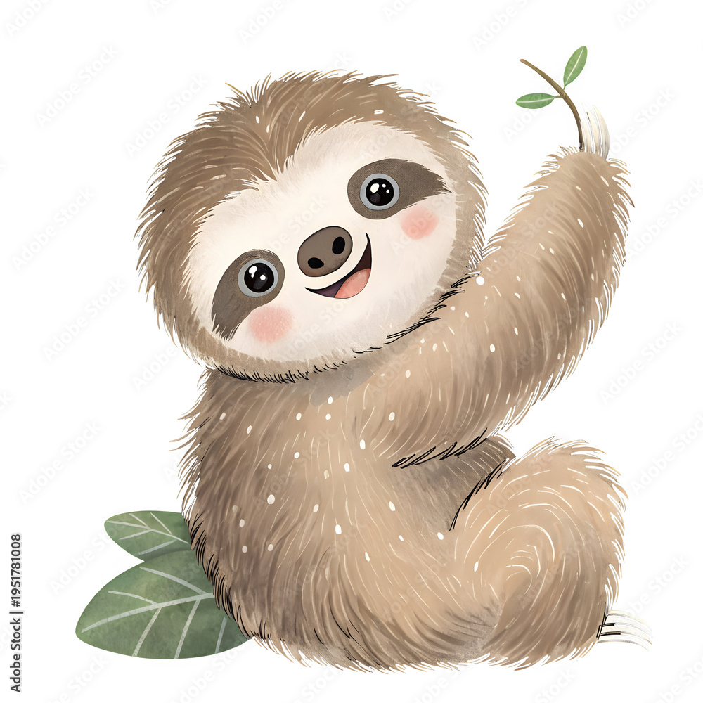 Obraz premium Playful sloth hanging from branch with happy expression and bright eyes