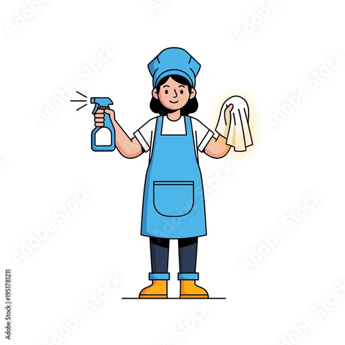Woman Holding Cleaning Supplies.