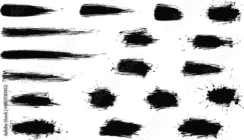 Black brush strokes and smudges on white background