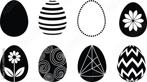 Easter egg silhouette designs with various patterns and floral motifs
