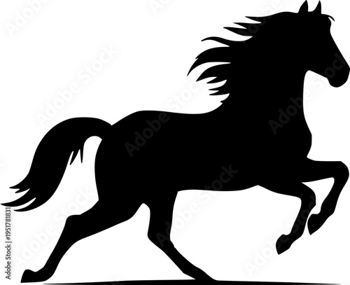 Silhouette of rearing horse prancing on hind legs isolated on white background