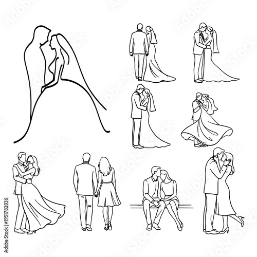 Romantic Couple Silhouettes - Love, Marriage, and Relationship Vector Set