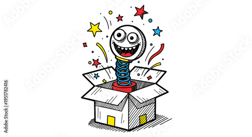 Smiling Cartoon Character Emerging Box.