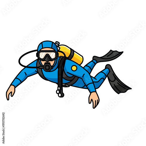 Scuba Diver Swimming Underwater with Yellow Tank and Blue Wetsuit