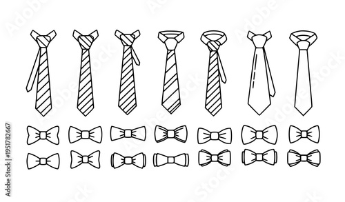 Minimal necktie and bowtie icon set fashion line symbols vector isolated on white background