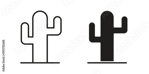 Cactus icon linear vector outline, symbol logo design style