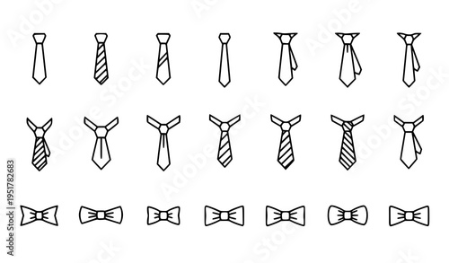 Necktie and bowtie line icon set professional fashion symbols vector isolated on white background