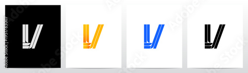 Parallel Geometric Rectangles Square Alphabet Initial Letter Logo Design V
