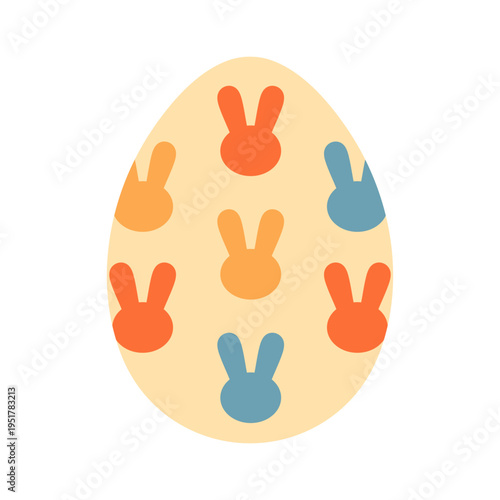 Simple decorative Easter egg with colorful bunny silhouettes. Isolated on white background. Cute spring holiday illustration for greeting card, stickers, nursery prints, festive design. Hand drawn.