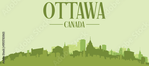 Bild auf Leinwand Green panoramic poster of the city skyline with solid background buildings on a