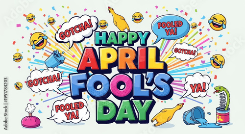 Vibrant april fools' day celebration with colorful text and emotions